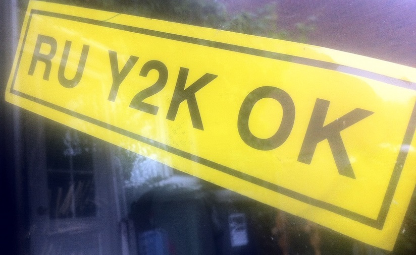 Window sticker asking the question, 'RU Y2K OK?'