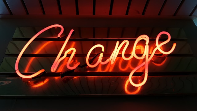 Neon letters spelling the word 'change'