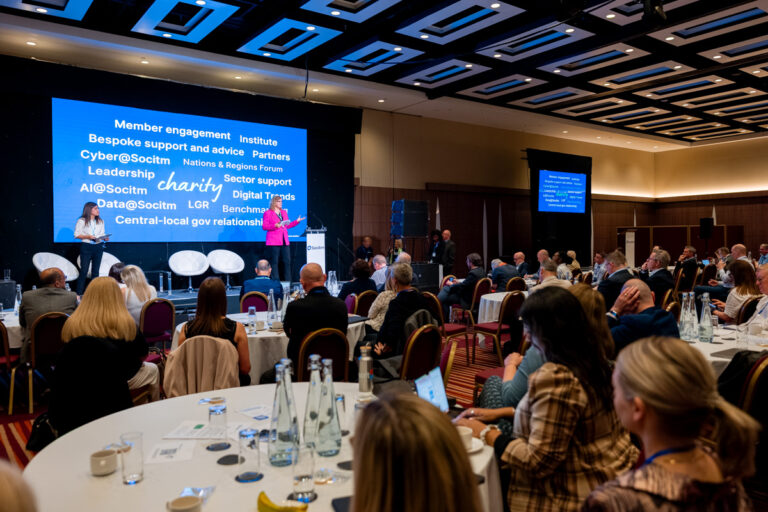 Nadira Hussain and Sam Smith speaking on stage at Socitm President's Conference 2026